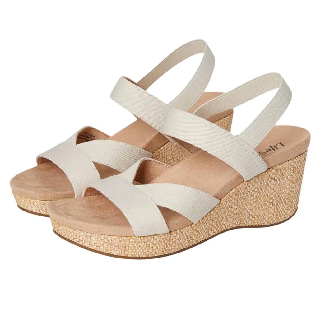 LifeStride Womens Danita Wedge Sandals US 11 M Bone Off White Canvas NIB